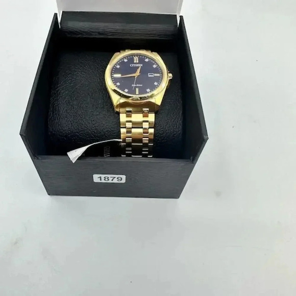 NEW Citizen Corso Eco-Drive Wrist Watch Gold Stainless Steel Blue Dial Mens - Picture 2 of 7
